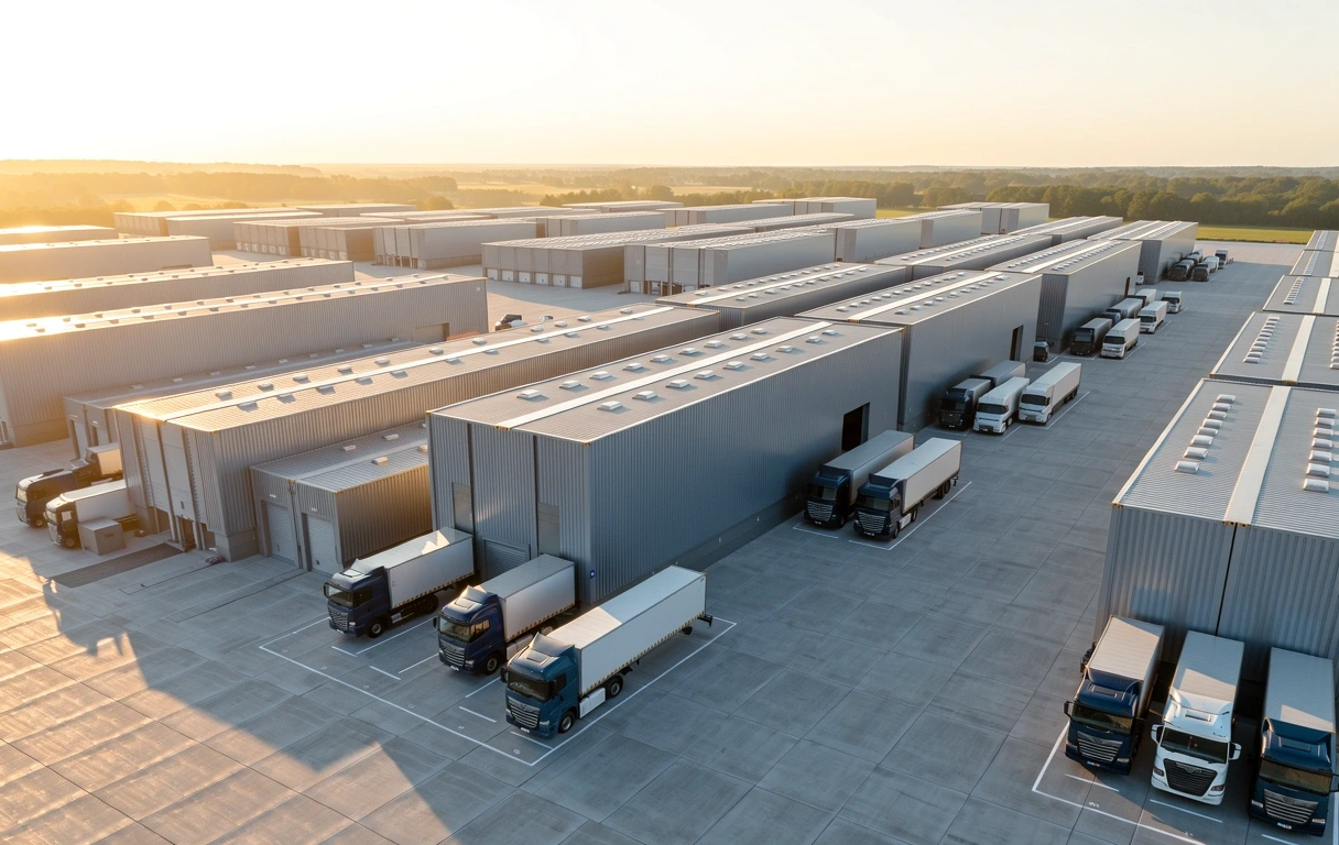 European logistics hub at dawn